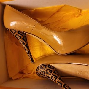 Fendi Beige Nylon Mid Heel Pumps